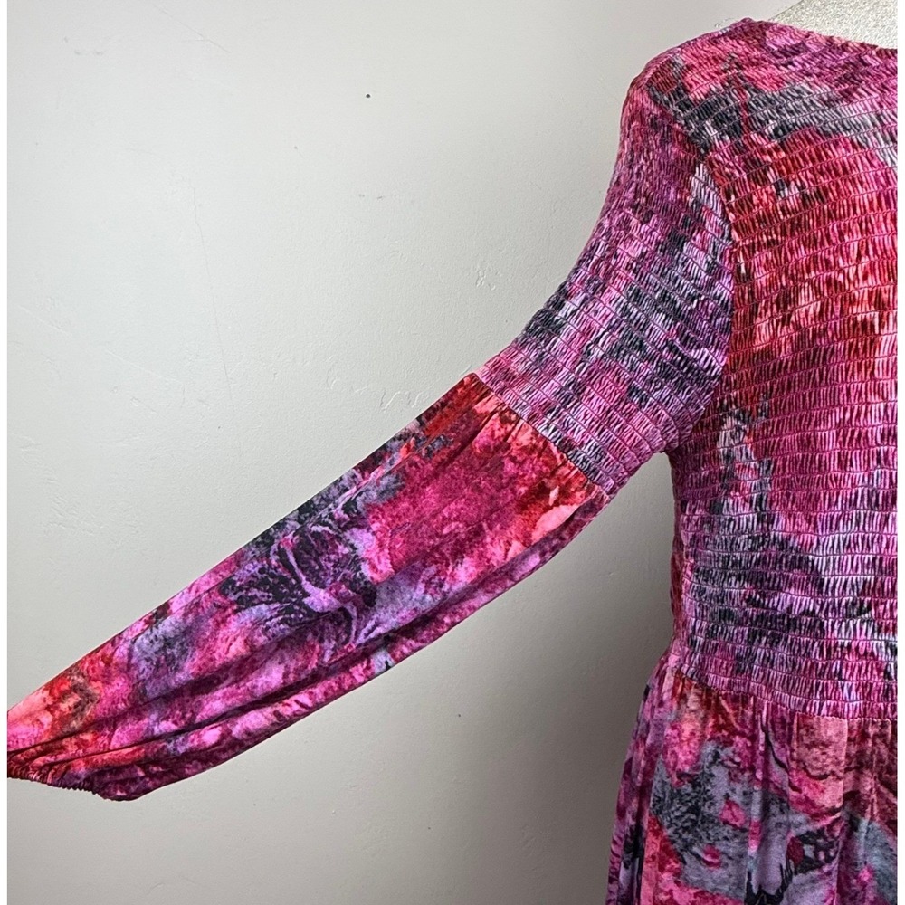 Soft Surroundings Midi Dress Womens PM Pink Purple Velvet Smocked Whimsigoth - Picture 5 of 10